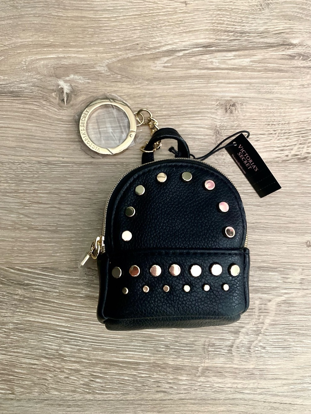 Victoria's Secret Black Mini Studded Backpack Keyring